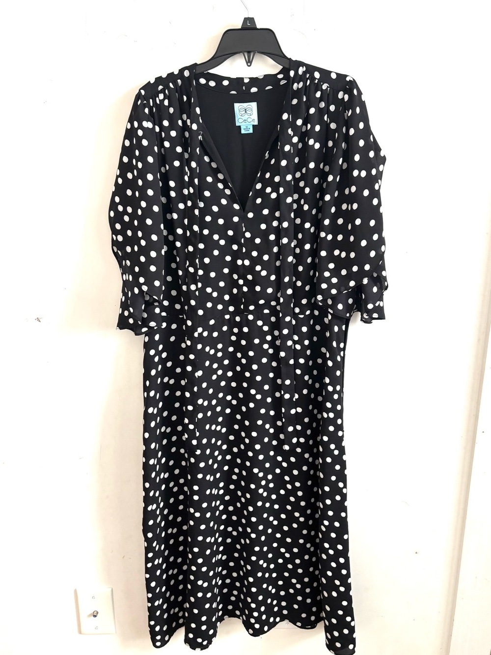 Cece Midi Dress Polka Dots Black 14 Romantic Short Ruffle Sleeve Whimsigoth